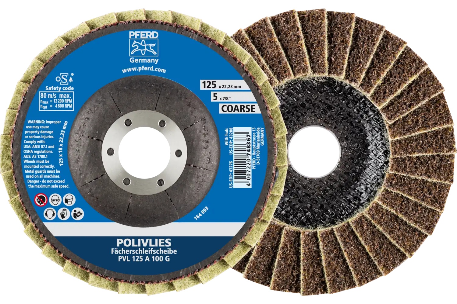 Picture of Pferd Polivlies® Non-Woven Flap Disc, 5" x 7/8, 100 Grit, Coarse, Aluminum oxide